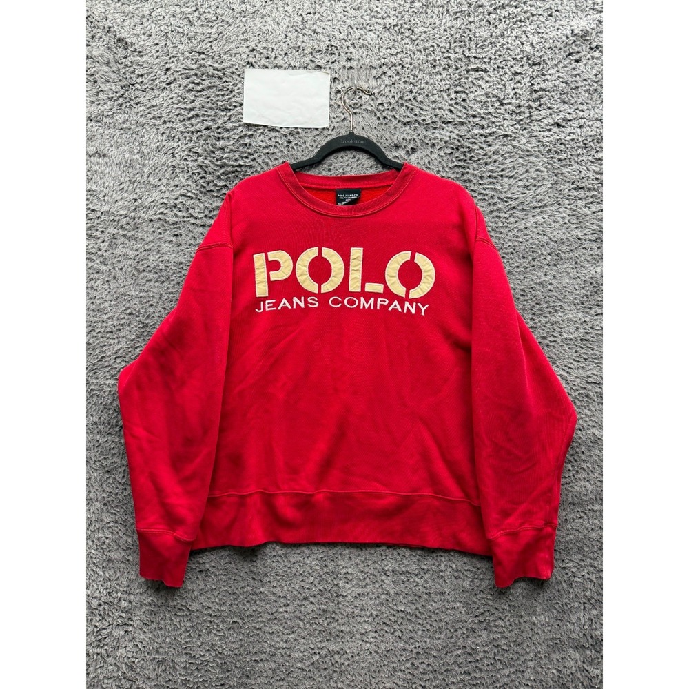 Vintage Polo Jeans Co. Ralph Lauren Fleece Crewneck Sweatshirt Red Mens Size L